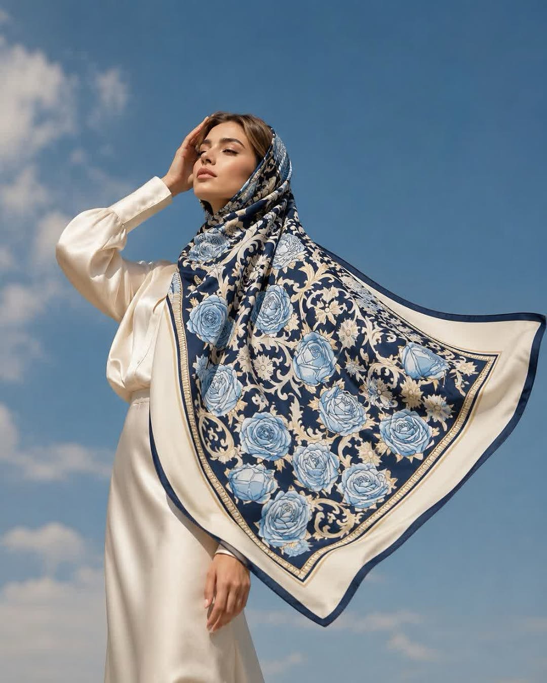 روسری ابریشم قواره ۱20 کد ۱۰۱۶