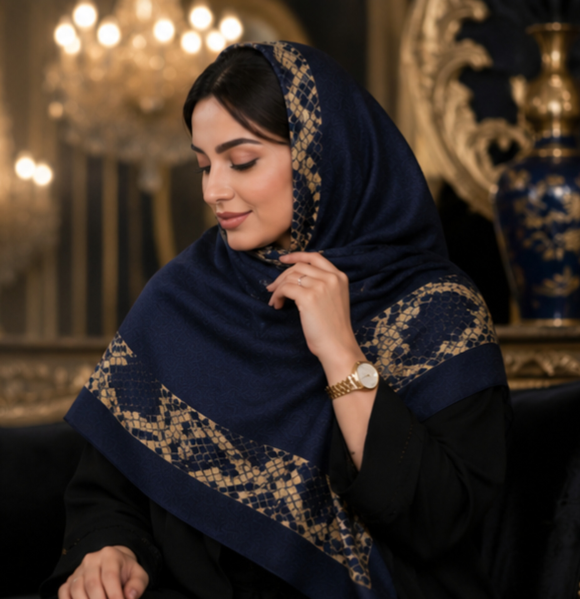 روسری حاشیه دار کرپ دست دور جنس درجه یک قواره 120