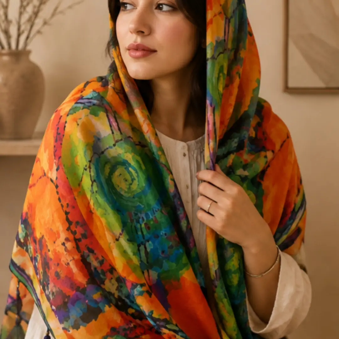 شال زنانه نخی آبرنگی